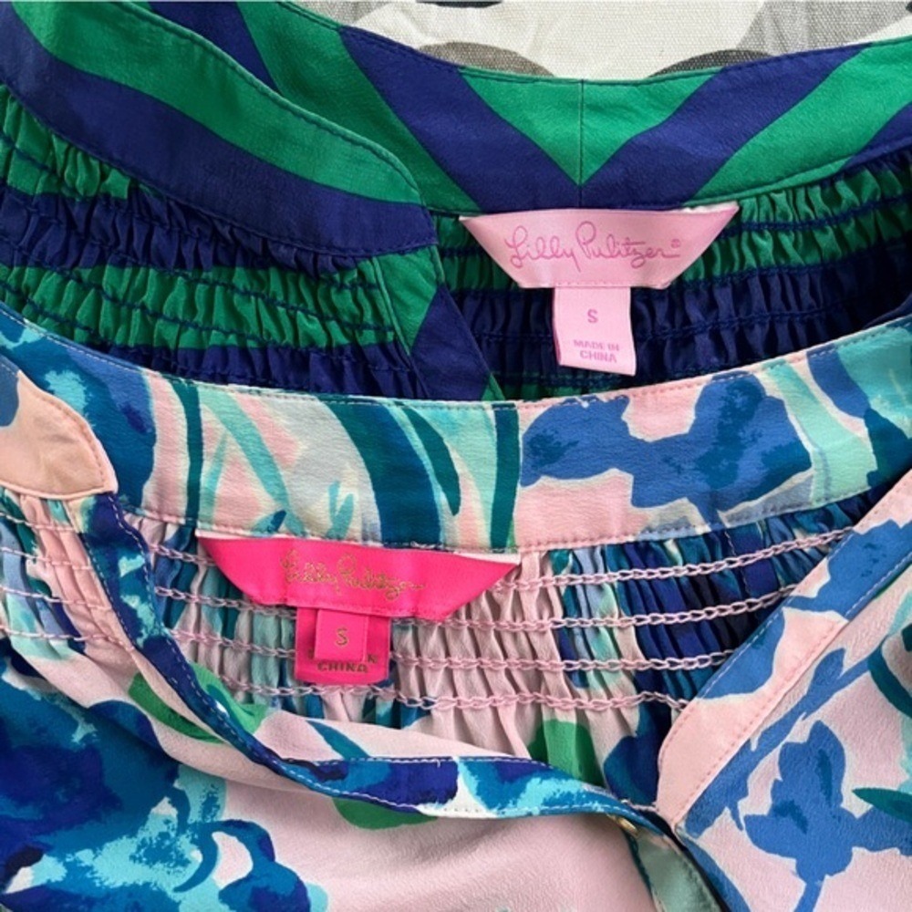 Lilly Pulitzer Elsa Blouse in Emerald Green and Blue Starboard Stripe Sz S - Picture 7 of 8
